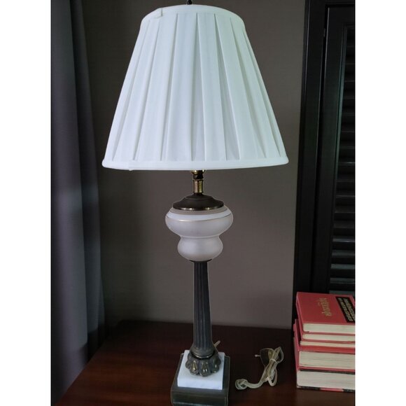 vintage 1950s cambridge lamp co. brass & marble base with brass neck & top table - Picture 11 of 16